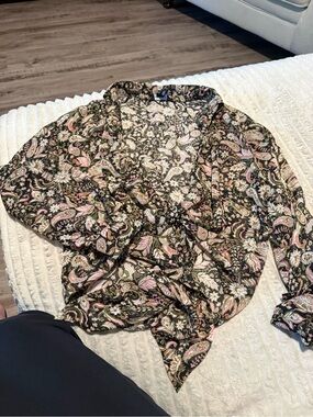 New Look Olive and Pink Paisley Wrap Blouse